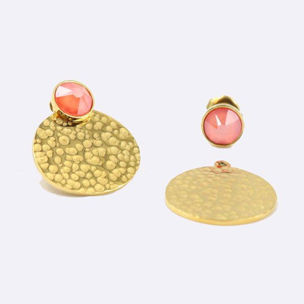 Boucle d'oreilles modulaires pastilles martelées corail 2