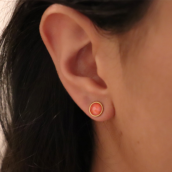 Boucles oreilles modulaires pastilles martelées corail 3