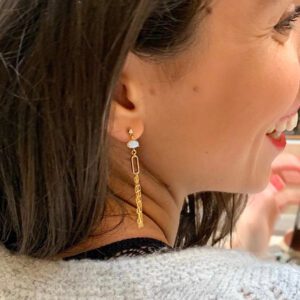 Boucles d'oreilles trois chaînes avec opale 2