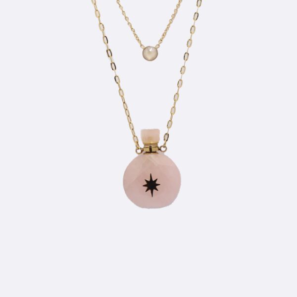 Collier double rang avec son flacon en quartz rose