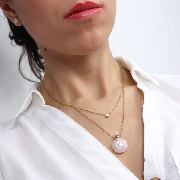 Collier double rang flacon quartz rose 7