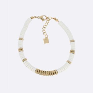 Bracelet heishi perles blanches et dorées 1