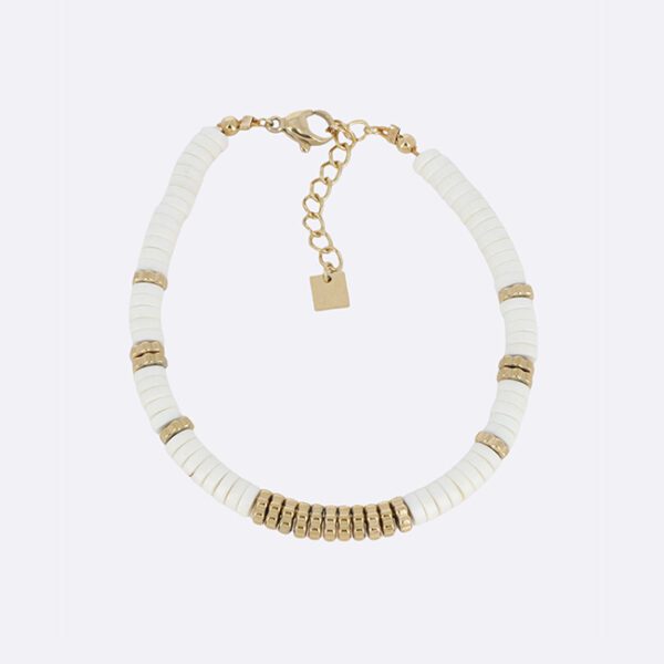 Bracelet heishi perles blanches et dorées 1