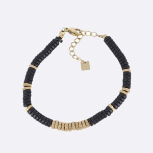 Bracelet heishi perles noires et dorées 1