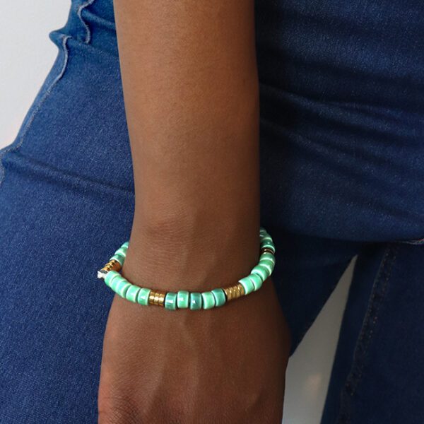 Bracelet perles nacrées vertes 5