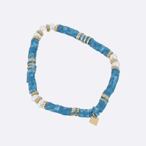Bracelet heishi perles bleues et perles de culture 1
