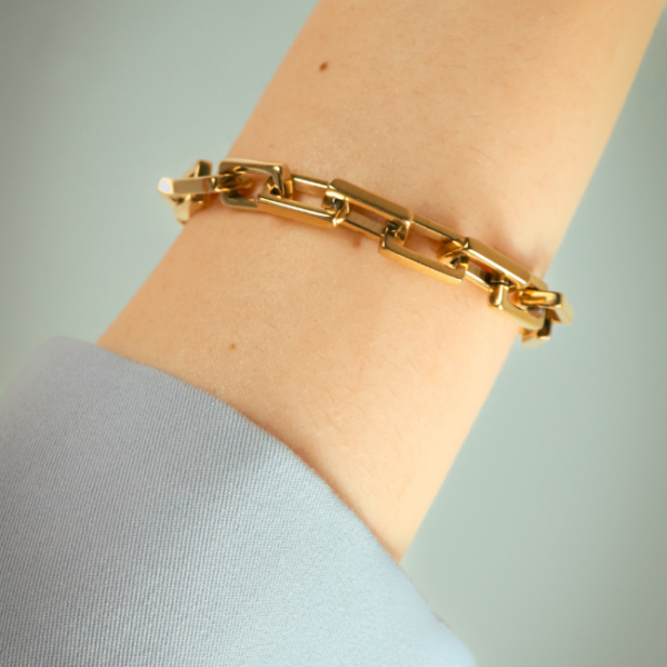 Bracelet gourmette maillons rectangles doré (acier inoxydable)