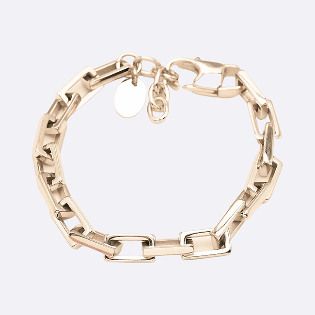 Bracelet gourmette maillons rectangles argenté