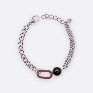 Bracelet gourmette 3 chaînes pierre noire unisexe
