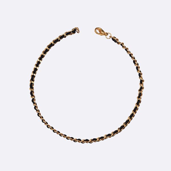 Bracelet fil noir chaîne dorée unisexe 1