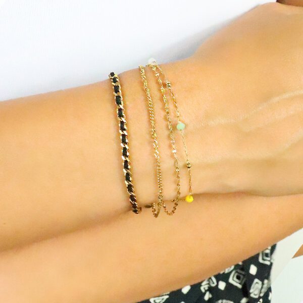 Bracelet fil noir chaîne dorée unisexe 2