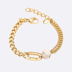 Bracelet gourmette 3 chaînes pierre blanche
