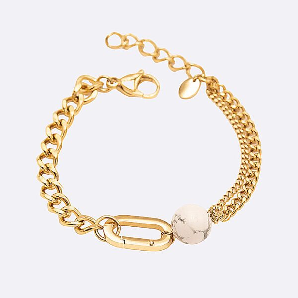 Bracelet gourmette 3 chaînes pierre blanche