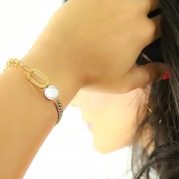 Bracelet gourmette 3 chaînes pierre blanche 3